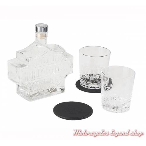 Service à whisky Harley-Davidson, carafe Bar &amp; Shield, 2 verres, verre transparent, dessous de verre cuir, HDL-18746