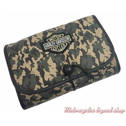 Trousse de toilette camouflage Harley-Davidson, cuir, à suspendre, kaki, beige, 99813