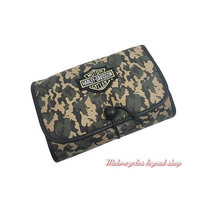 Trousse de toilette camouflage Harley-Davidson, cuir, à suspendre, kaki, beige, 99813