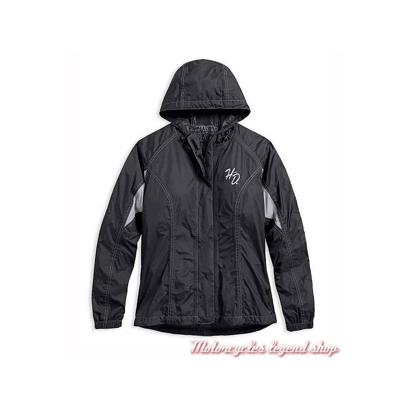 Ensemble de pluie Reflective Harley-Davidson, femme, noir, gris, veste et pantalon, nylon, 98154-21VW