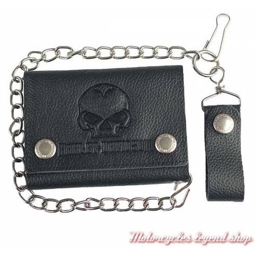 Portefeuille Skull black Harley-Davidson, cuir noir grainé, chainette, XML4721-BLACK