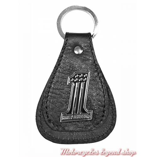Porte clés cuir One US Harley-Davidson, noir, médaillon métal, XFL0084-BLACK