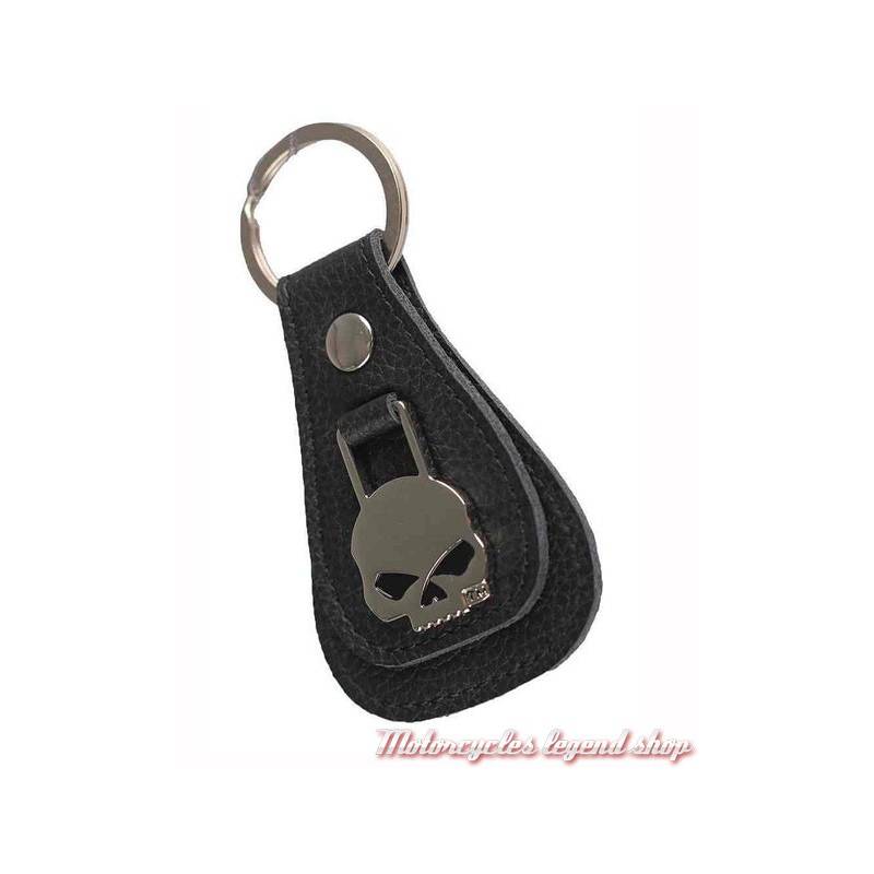 Porte clés cuir Skull Willie G. Harley-Davidson, noir, médaillon métal, XFL0023-BLACK