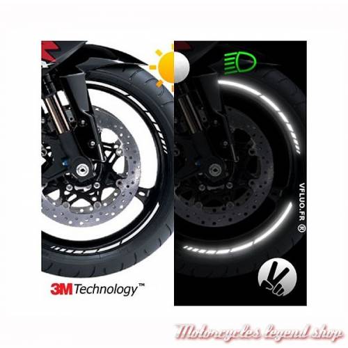 Bandes réfléchissantes jantes moto GP Design, noir, 3M, largeur 7 mm, VFLUO