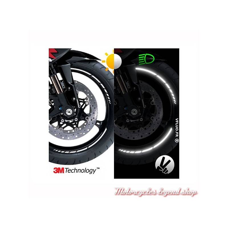 Bandes réfléchissantes jantes moto GP Design, noir, 3M, largeur 7 mm, VFLUO