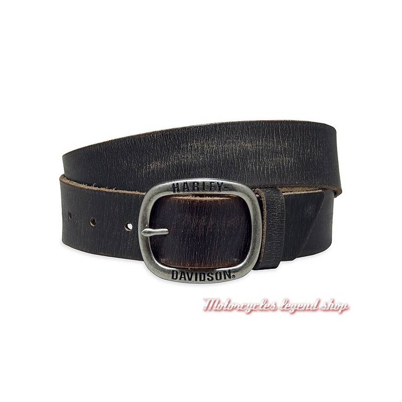 Ceinture Black Label Harley-Davidson homme cuir noir vieilli, boucle amovible, 97773-17VM