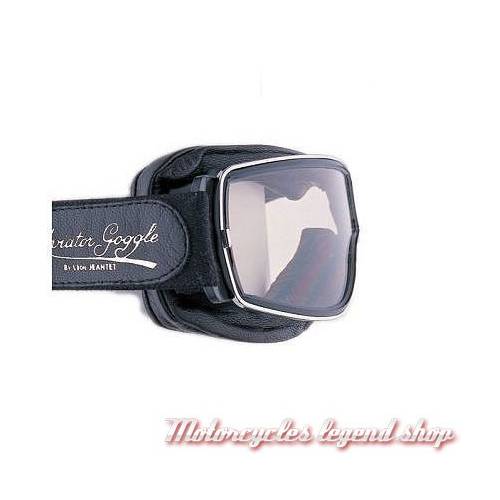 Lunettes "Aviator Goggle" mixte, noir, cercle chromé, oculaire clair, large elastique réglable, Leon Jeantet T2CHI 