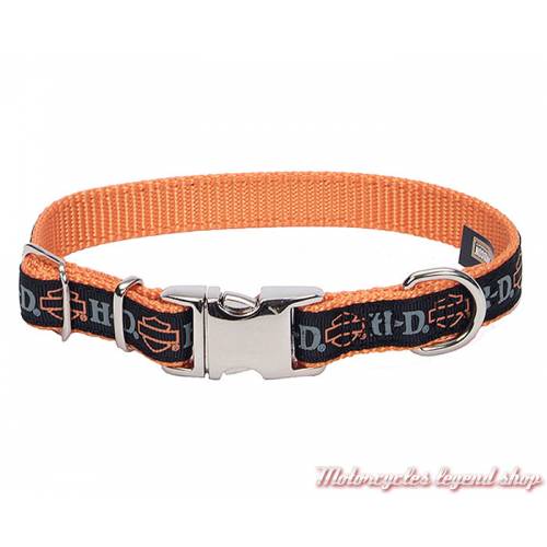 Collier pour chien nylon Harley-Davidson, noir, orange, longueur ajustable, H6471 H BSO