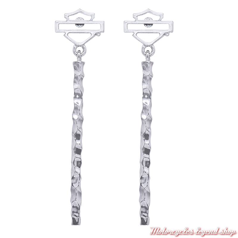 Boucles d'oreilles Bar & Shield Harley-Davidson femme, argent, pendantes, HDE0443 