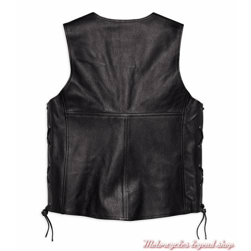 Gilet cuir Tradition II Harley-Davidson, homme, noir, laçage latérale réglable, dos, 98024-18VM