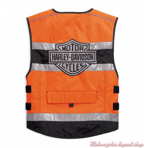 Gilet de sécurité moto orange CE Harley-Davidson, polyester, 3M réfléchissant, dos, 98157-18EM