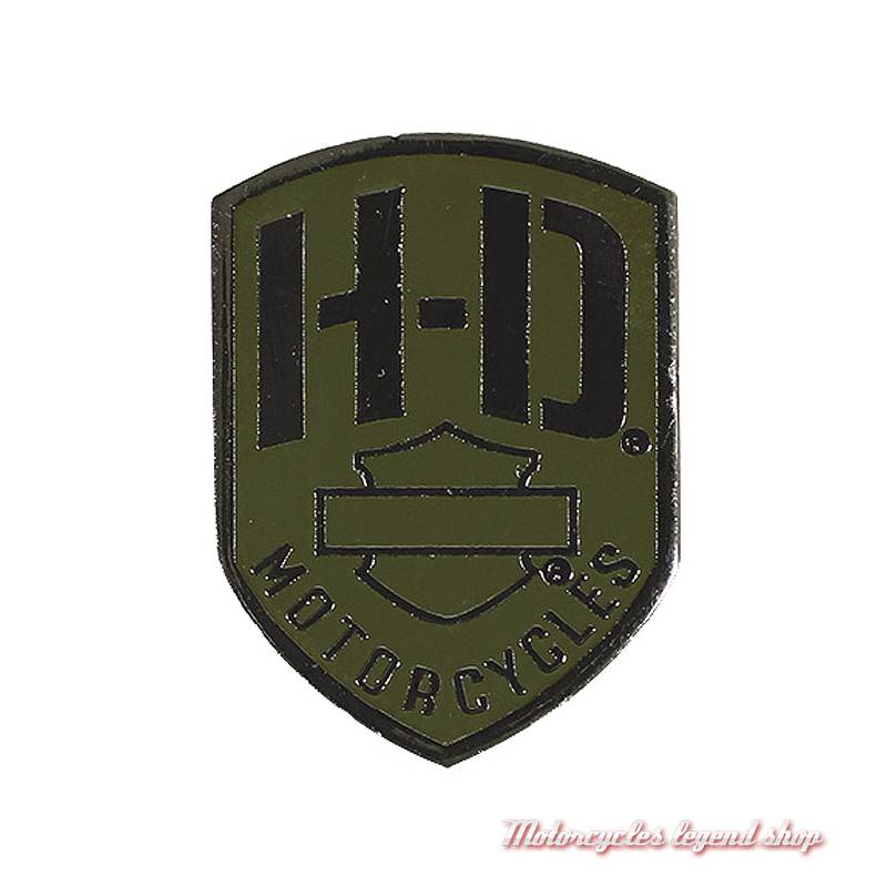 Pin's H-D Badge Harley-Davidson, métal noir, kaki, P475531