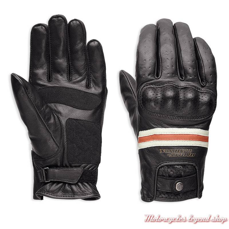 Gants cuir Reaver Harley-Davidson homme, noir, orange, blanc, homologués, 98178-18EM