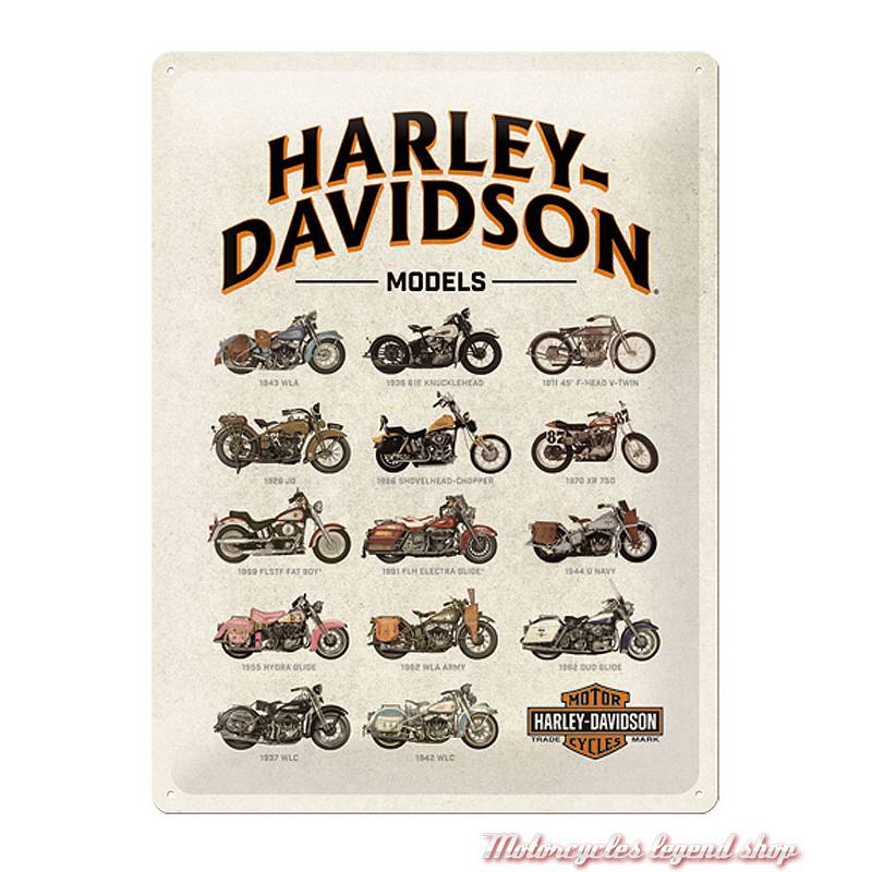 Plaque métal H-D Models Harley-Davidson, motos rétro, 30 x 40 cm, 23233
