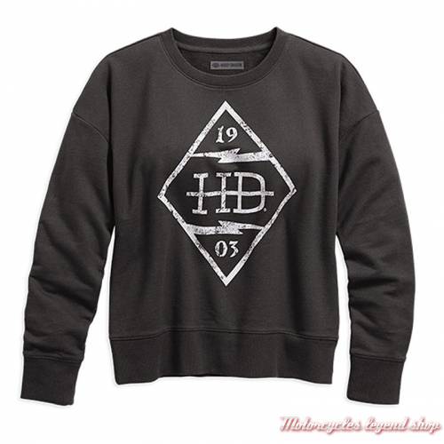 Sweatshirt Harley-Davidson femme, Garage, coton lavé, noir, col rond, vintage, 96173-18VW