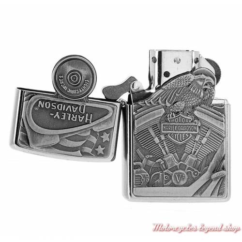 Zippo Motor Flag Harley-Davidson, aigle, relief, chrome, ouverture, 60002815