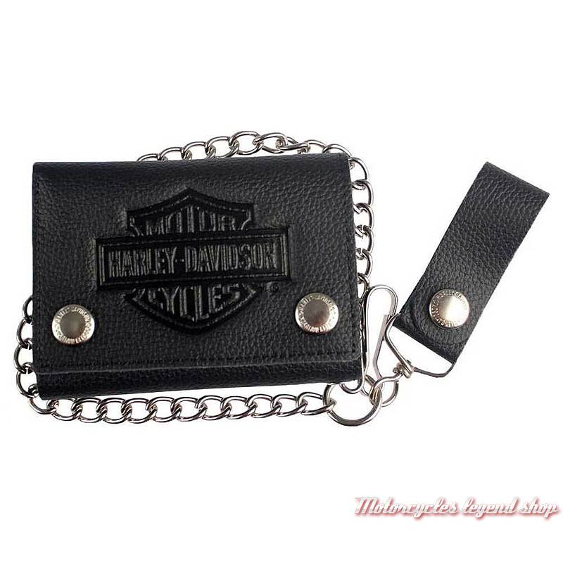 Portefeuille Bar & Shield noir Harley-Davidson, cuir grainé, chainette, xml3517-blk 