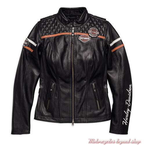 Blouson cuir Miss Enthusiast Harley-Davidson femme, vintage, noir, homologué, 98030-18EW