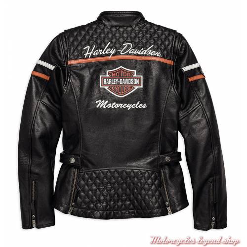 Blouson cuir Miss Enthusiast Harley-Davidson femme, vintage, noir, homologué, dos, 98030-18EW