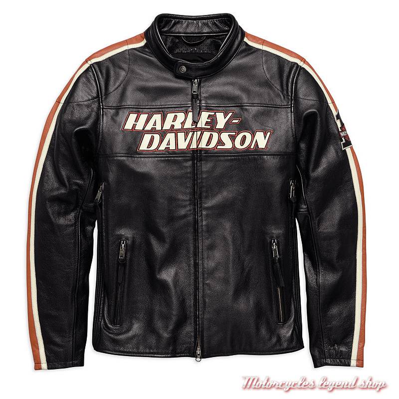 Blouson cuir Torque Harley-Davidson homme, vintage, noir, homologué, 98026-18EM