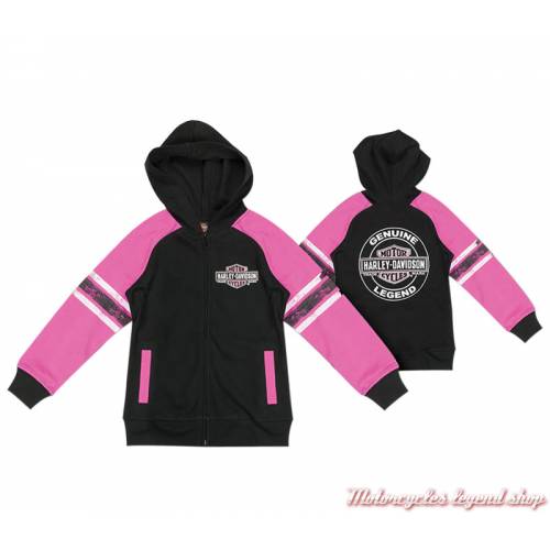 Sweatshirt zippé fille Harley-Davidson, à capuche, noir et rose, coton, polyester, 6521823, 6531823, 6541823