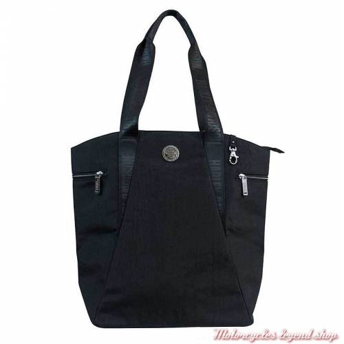 Sac à main cabas nylon femme Harley-Davidson, noir, zippé, médaillon chromé, WT8349S-BLK