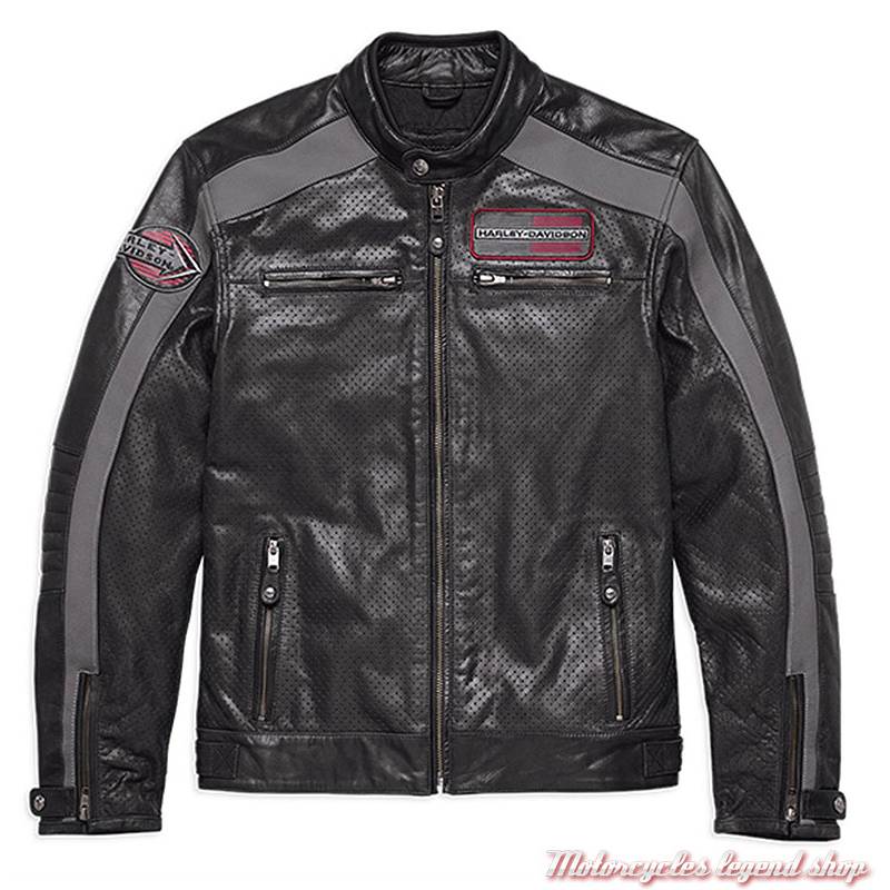 Blouson cuir Clarno Harley-Davidson homme, noir, micro perforé, homologué CE, 97011-18EM