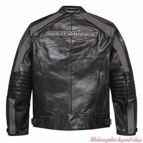 Blouson cuir Clarno Harley-Davidson homme, noir, micro perforé, homologué CE, dos, 97011-18EM