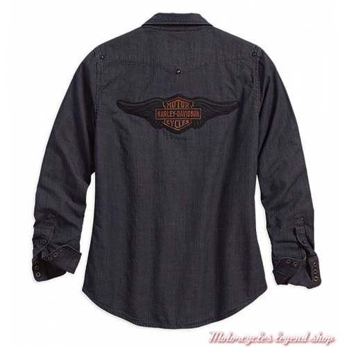 Chemise Studded Yoke Harley-Davidson femme, denim, noir, manches longues, dos, 96303-18VW