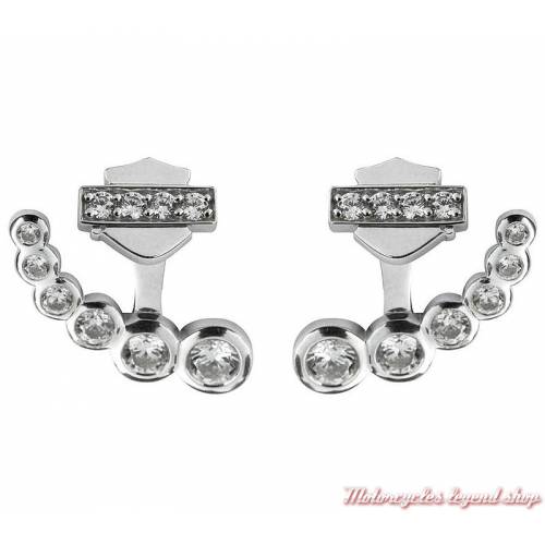 Boucles d'oreilles Infinity Bling Harley-Davidson femme, argent, strass, tour oreille amovible, HDE0458