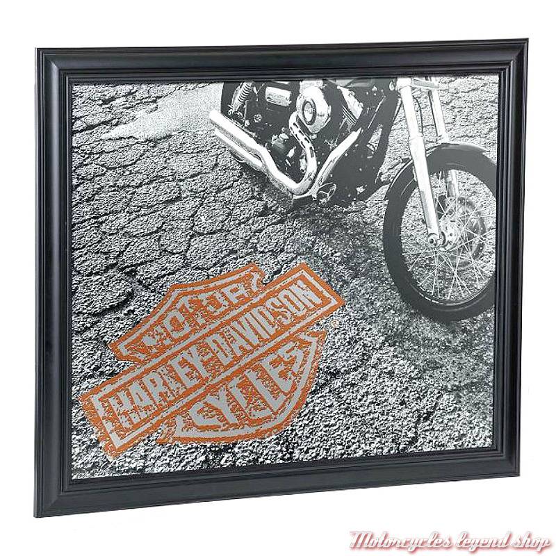Miroir Asphalt Harley-Davidson, photographie noir & blanc, B&S orange, HDL-15229