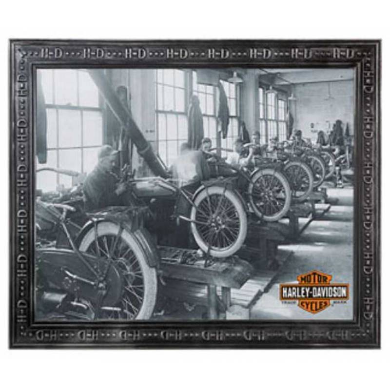 Miroir Factory Harley-Davidson, photographie usine archives noir & blanc, B&S orange, HDL-15214
