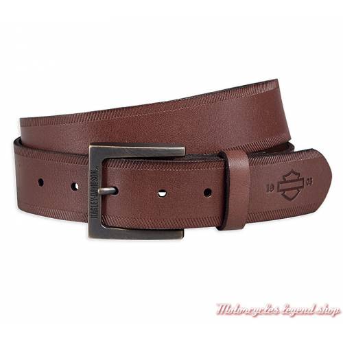 Ceinture Garage Harley-Davidson homme, cuir marron, boucle cuivrée, US, 97706-18VM