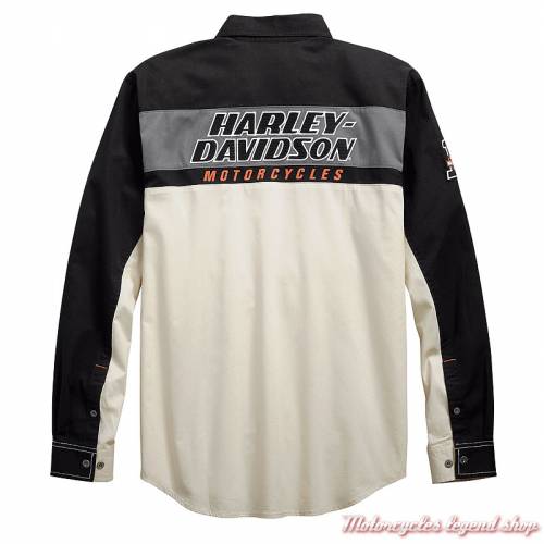 Chemise H-D Racing Harley-Davidson homme, manches longues, écru, noir, coton, dos, 99163-19VM