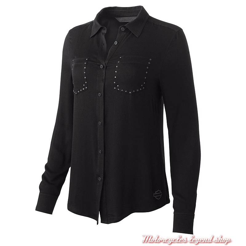 Chemisier Stretch Harley-Davidson femme, noir, manches longues, rayonne, H-D Moto, 99129-19VW