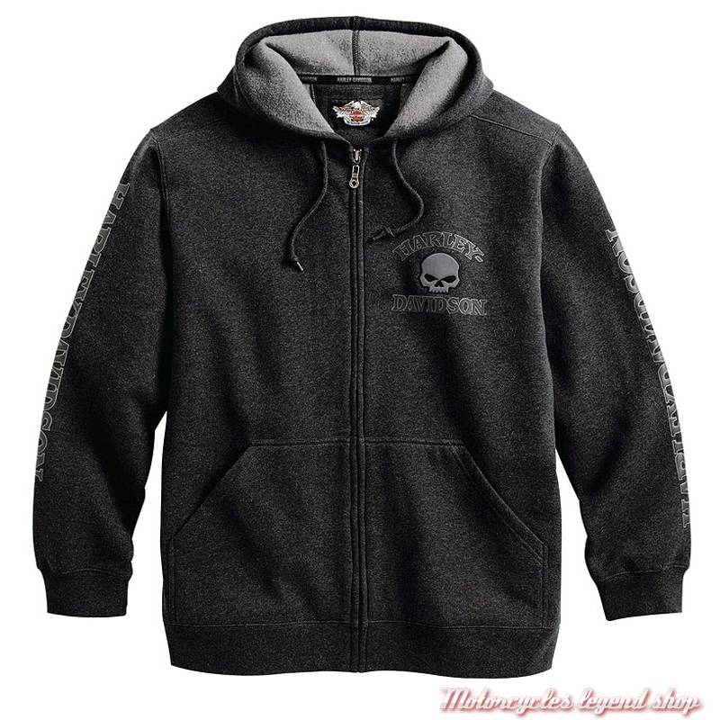 Sweatshirt Skull Harley-Davidson homme, zippé à capuche, gris, coton, polaire, 99107-18VM