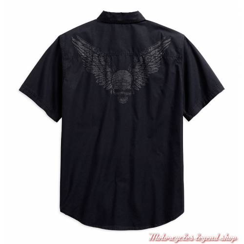 Chemisette Winged Skull Harley-Davidson homme, noir, coton, manches courtes, dos, 96579-19VM