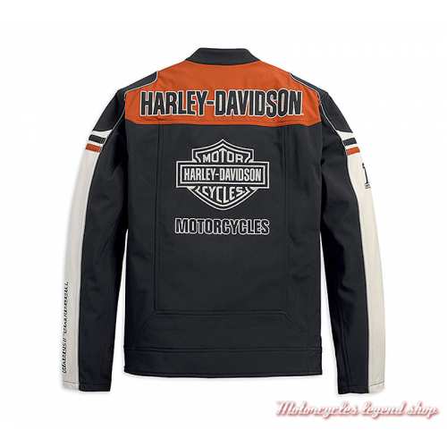 Blouson polaire Colorblock Harley-Davidson homme, soft shell, polyester, noir, orange, écru, dos, 98405-19VM