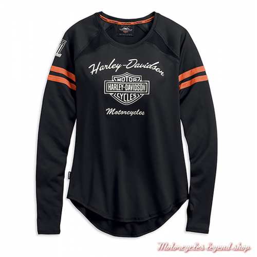 Tee-shirt Performance Harley-Davidson femme, manches longues, polyester coolcore, noir, orange, 99225-19VW