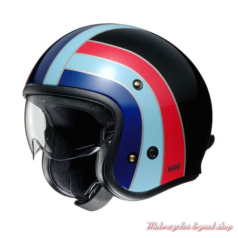 Casque J.O Nostalgia Shoei, vintage, noir, bleu, rouge