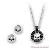 Collier et boucles d'oreille Skull Harley-Davidson femme, strass noir, HDS0012