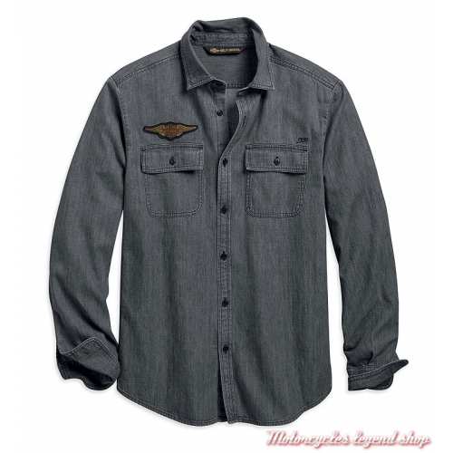 Chemise Castle Rock Harley-Davidson homme, denim gris, manches longues, coton, 96770-19VM