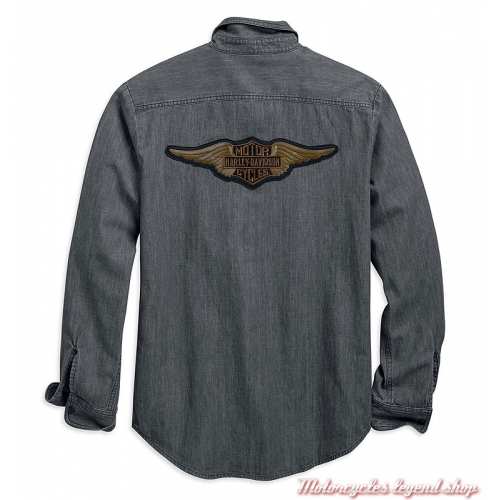 Chemise Castle Rock Harley-Davidson homme, denim gris, manches longues, coton, dos, 96770-19VM