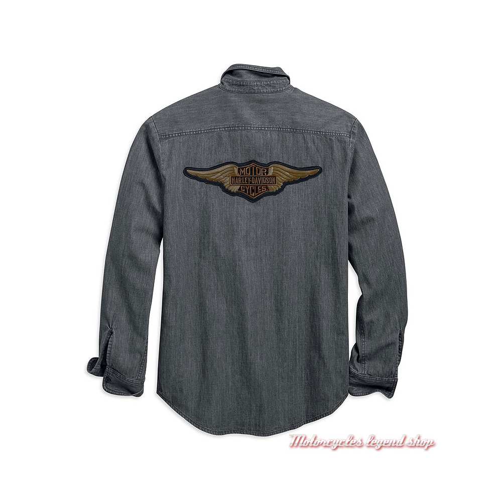 Chemise Castle Rock Harley-Davidson homme, denim gris, manches longues, coton, dos, 96770-19VM