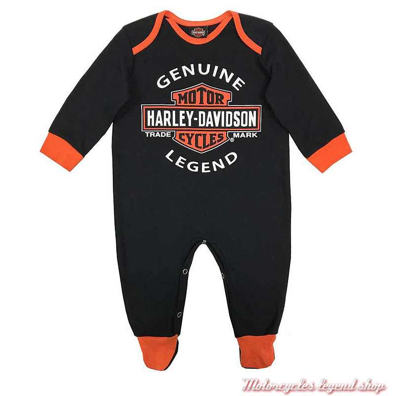 Pyjama grenouillère bébé garçon Harley-Davidson, coton, noir, orange, 3050911