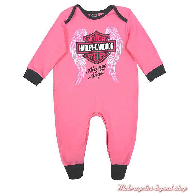 Pyjama grenouillère bébé fille Harley-Davidson, coton, rose, noir, 3000913