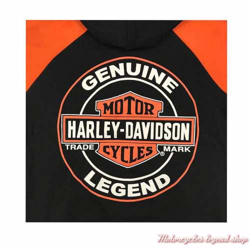 Sweatshirt Genuine garçon Harley-Davidson, zippé, capuche, noir, orange, coton, polyester, dos