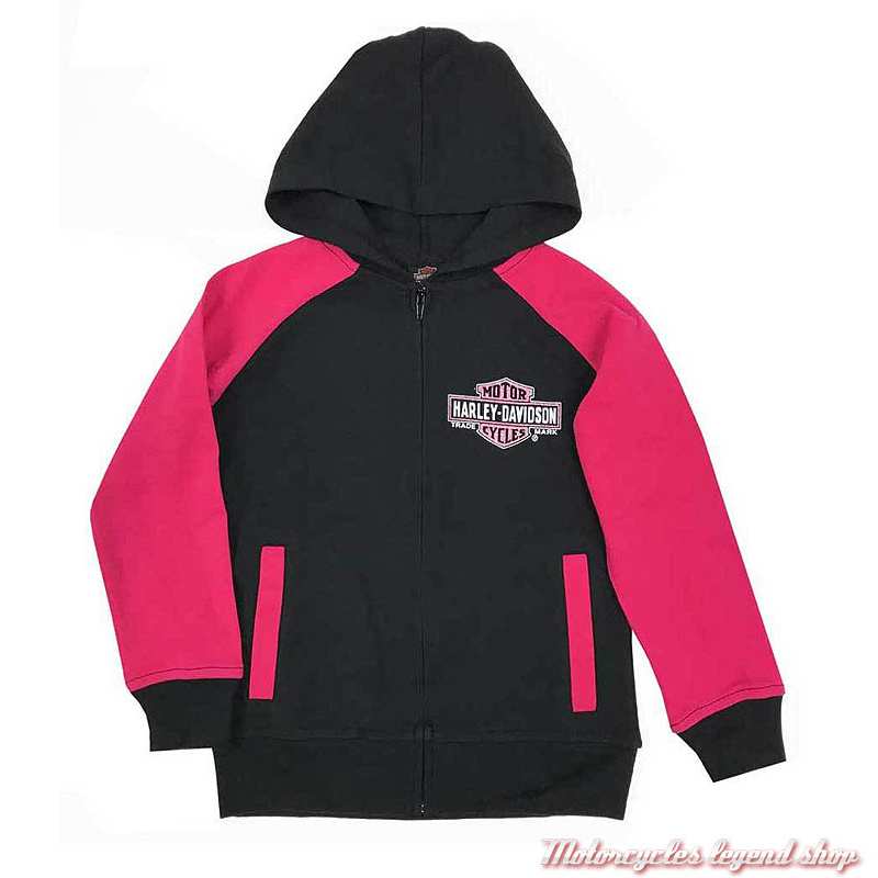 Sweatshirt Genuine fille Harley-Davidsonzippé, capuche, noir, rose, coton, polyester