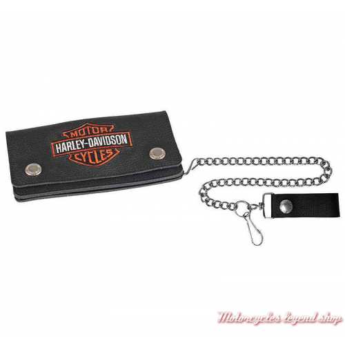 Portefeuille Biker Bar & Shield, chainette, cuir noir, brodé, Harley Davidson XML4317-ORGBLK