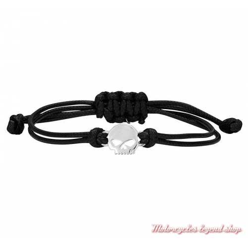 Bracelet cordon Skull Harley-Davidson femme, cordon noir réglable, HDB0416